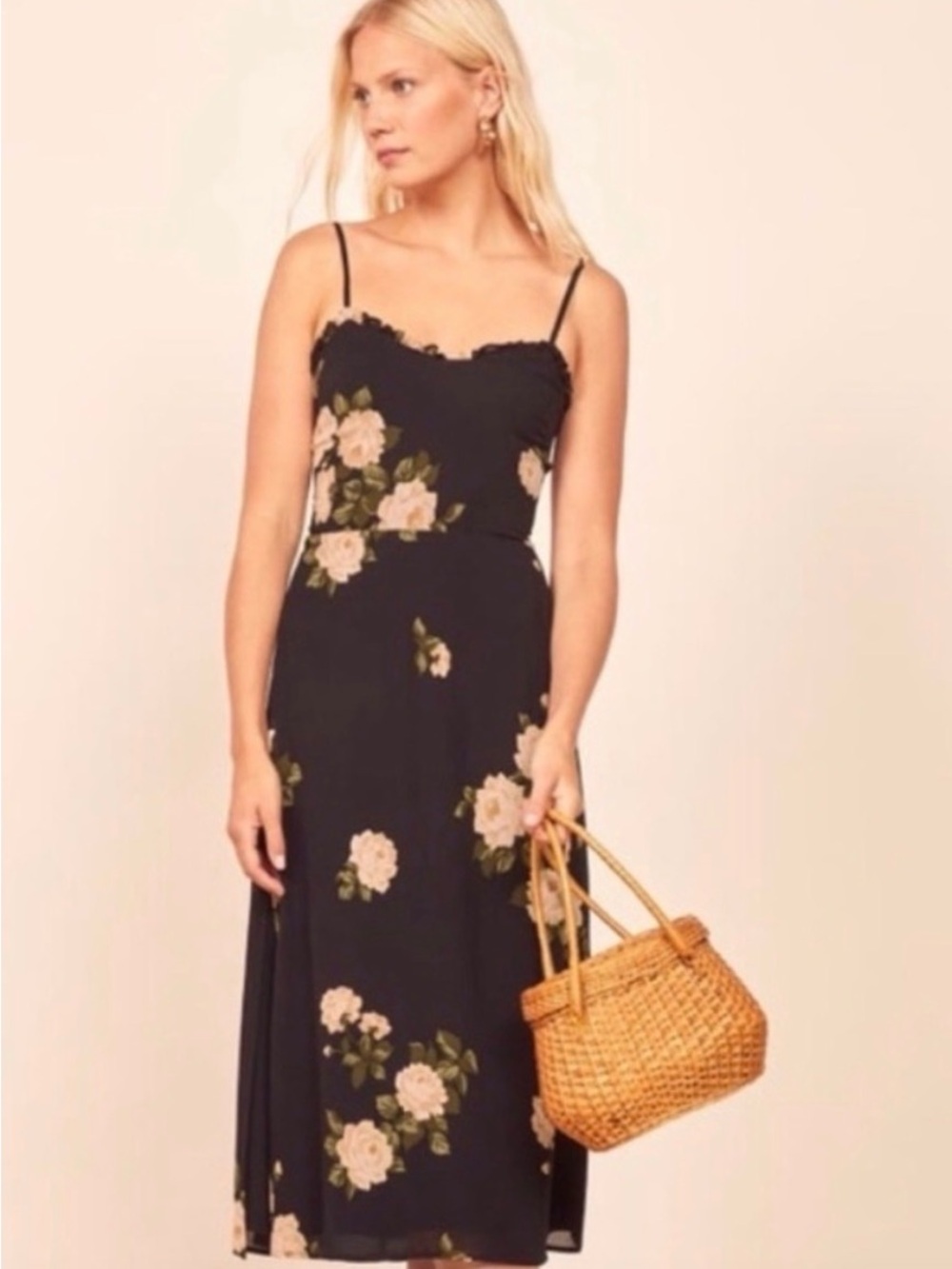 Reformation Cassandra Dress in Rosalind Print Black Floral - Size 4